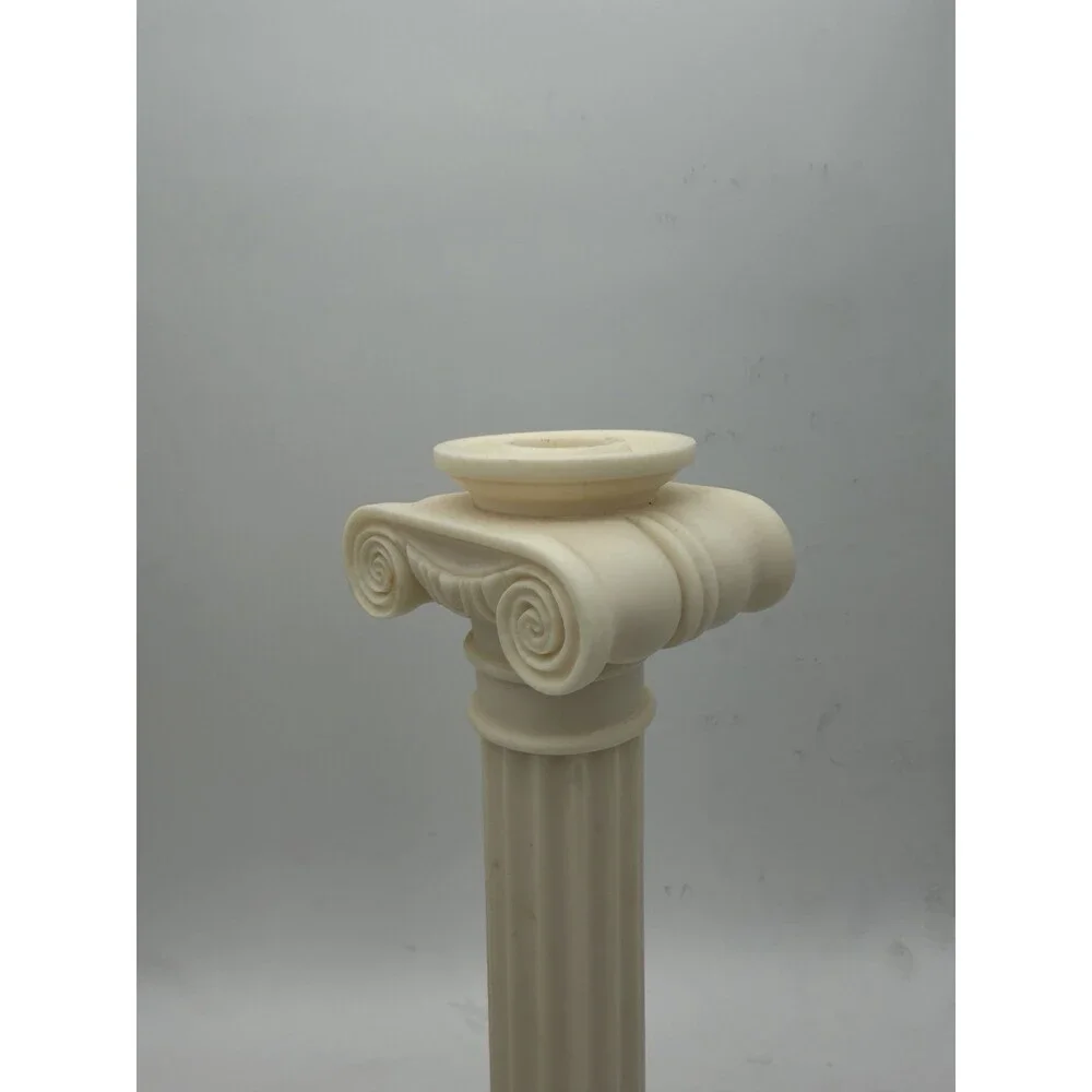 2 Alabaster Carved Roman Columns Corinthian Sculpture Candle Holders 15.5”x5”